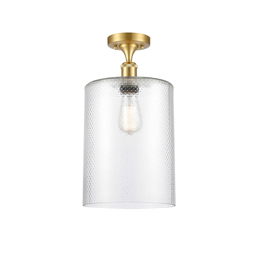 Innovations Cobbleskill 9in 1-Light Semi-Flush Mount | Industrial Satin Gold Steel and Clear Glass | Entryway & Hallway | 9 x 17 | Model 616-1F-SG-G112-L