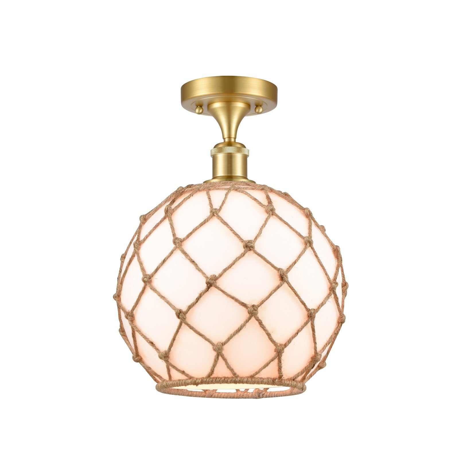 Innovations Farmhouse Rope 10in 1-Light Semi-Flush | Industrial Satin Gold Steel and Cast Brass with Matte White Glass and | Model 616-1F-SG-G121-10RB