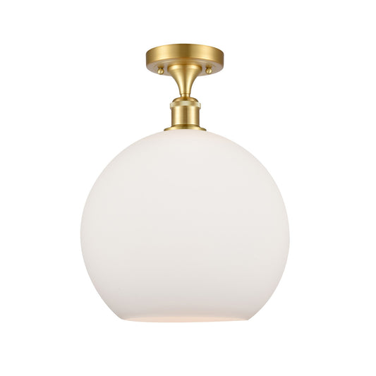 Innovations Athens 12in 1-Light Semi-Flush Mount | Industrial Satin Gold Steel and Matte White Glass | Entryway & Hallway | Model 616-1F-SG-G121-12