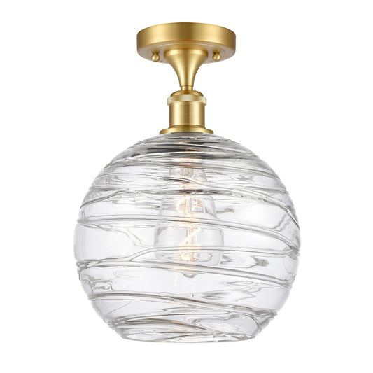Innovations Athens Deco Swirl 10in 1-Light Semi-Flush Mount | Industrial Satin Gold Steel and Cast Brass with Clear Glass | Model 616-1F-SG-G1213-10CL