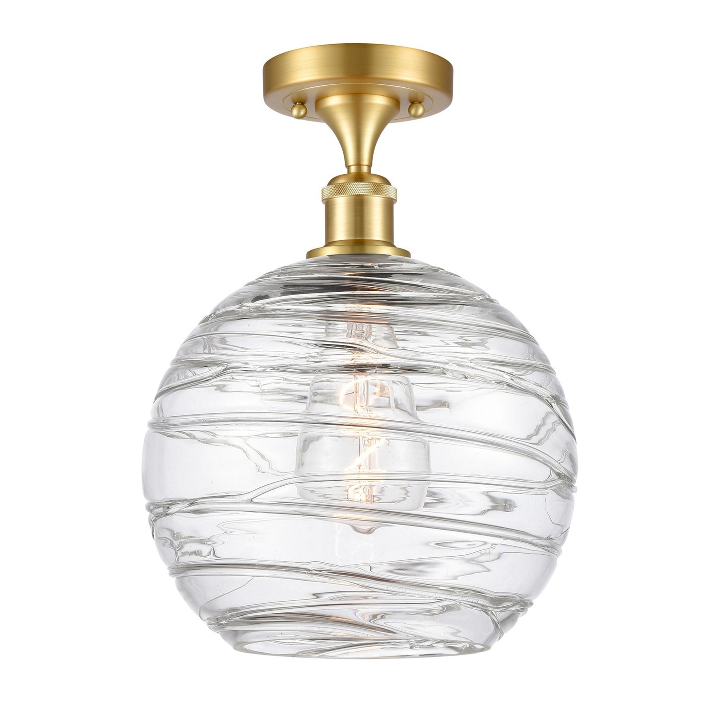 Innovations Athens Deco Swirl 10in 1-Light Semi-Flush Mount | Industrial Satin Gold Steel and Cast Brass with Clear Glass | Model 616-1F-SG-G1213-10CL