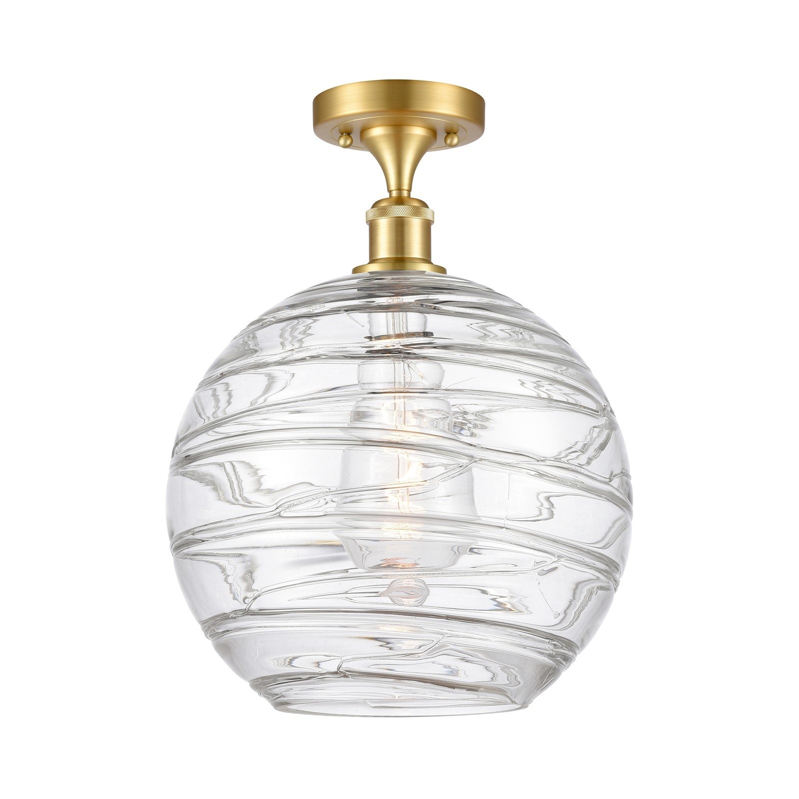 Innovations Athens Deco Swirl 12in 1-Light Semi-Flush Mount | Industrial Satin Gold Steel and Clear Deco Swirl Glass | Model 616-1F-SG-G1213-12CL