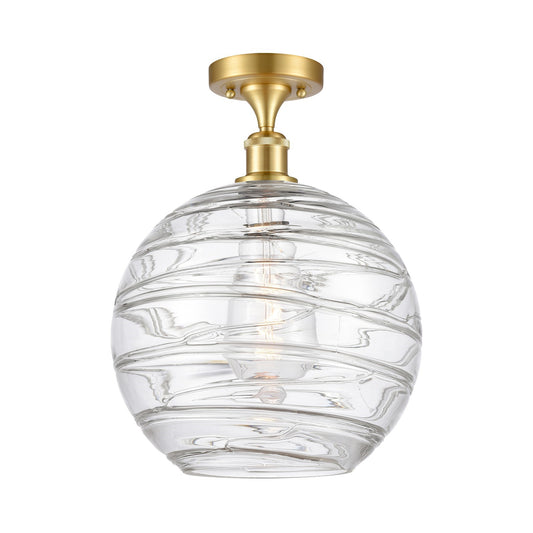 Innovations Athens Deco Swirl 12in 1-Light Semi-Flush Mount | Industrial Satin Gold Steel and Clear Deco Swirl Glass | Model 616-1F-SG-G1213-12CL