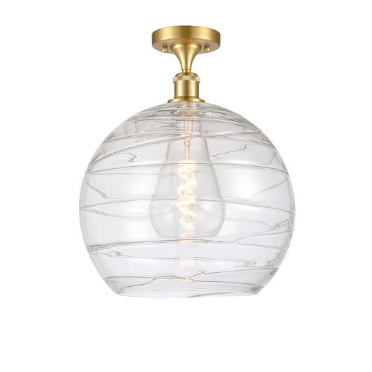 Innovations Athens Deco Swirl 14in 1-Light Semi-Flush Mount | Industrial Satin Gold Steel and Clear Deco Swirl Glass | Model 616-1F-SG-G1213-14CL