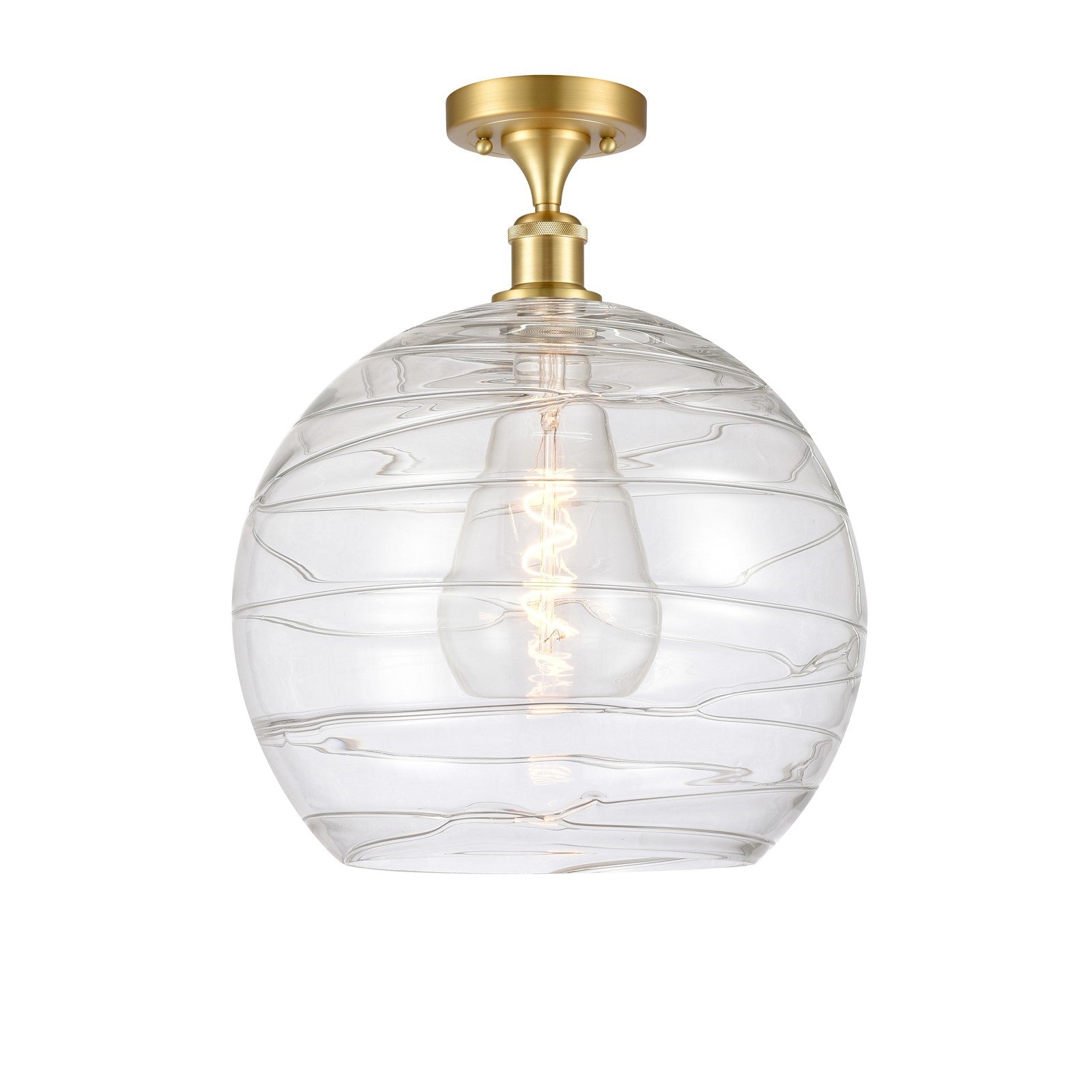 Innovations Athens Deco Swirl 14in 1-Light Semi-Flush Mount | Industrial Satin Gold Steel and Clear Deco Swirl Glass | Model 616-1F-SG-G1213-14CL