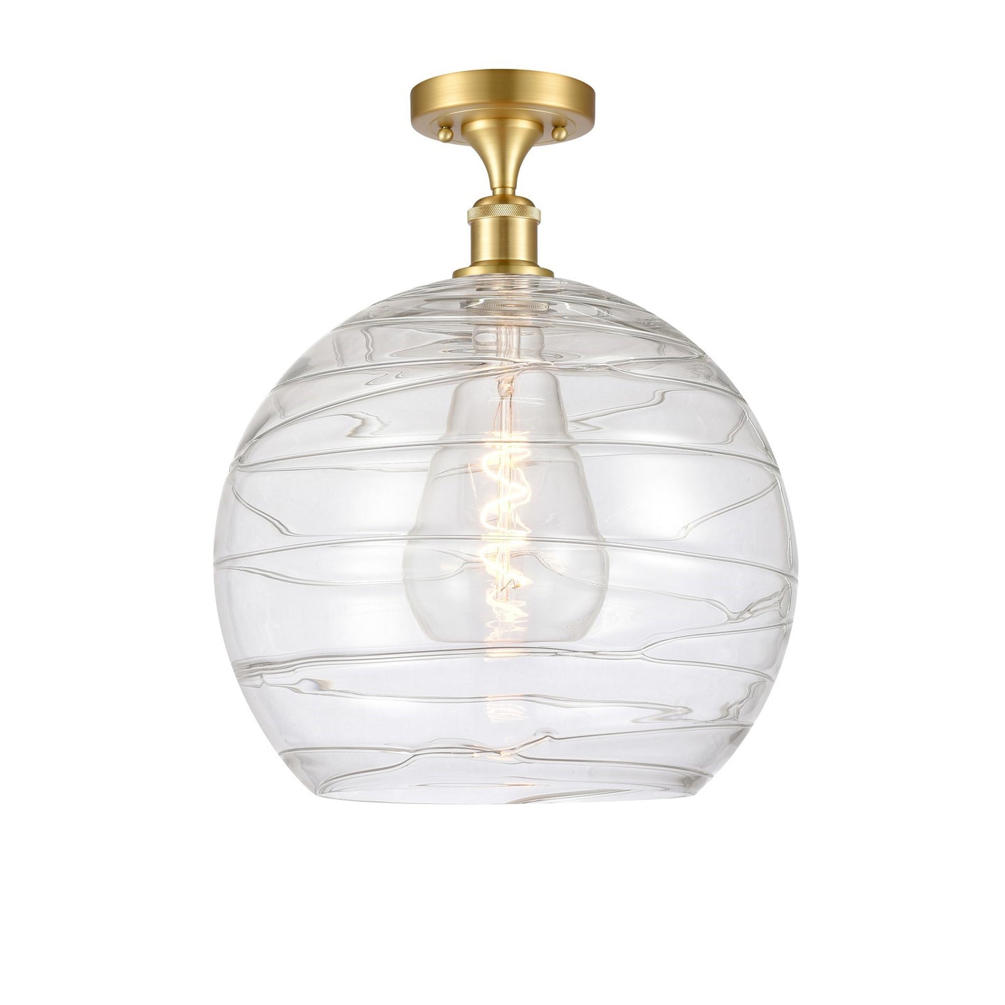 Innovations Athens Deco Swirl 14in 1-Light Semi-Flush Mount | Industrial Satin Gold Steel and Clear Deco Swirl Glass | Model 616-1F-SG-G1213-14CL