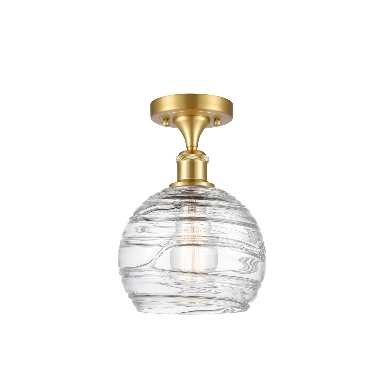 Innovations Athens Deco Swirl 8in 1-Light Semi-Flush Mount | Industrial Satin Gold Steel and Clear Glass | Entryway & Hallway | Model 616-1F-SG-G1213-8CL