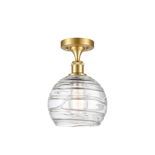 Innovations Athens Deco Swirl 8in 1-Light Semi-Flush Mount | Industrial Satin Gold Steel and Clear Glass | Entryway & Hallway | Model 616-1F-SG-G1213-8CL