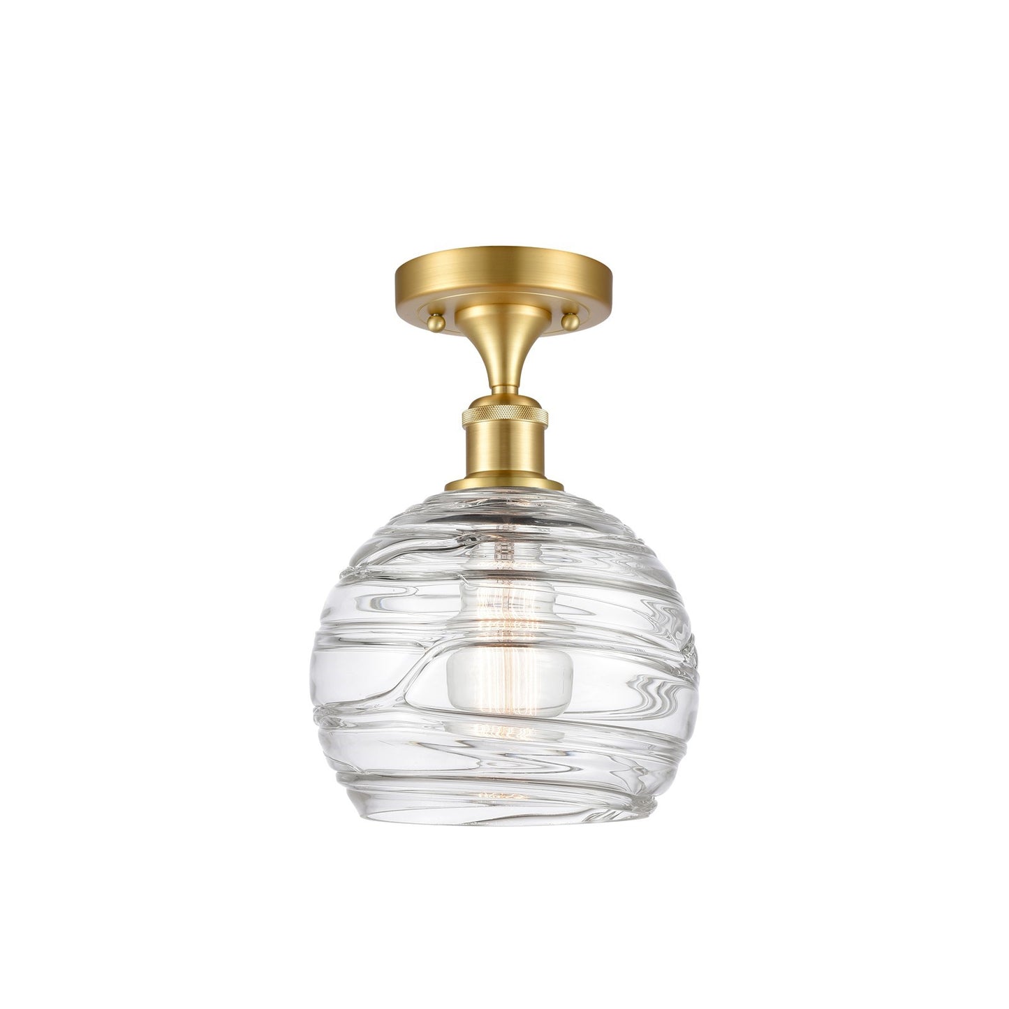 Innovations Athens Deco Swirl 8in 1-Light Semi-Flush Mount | Industrial Satin Gold Steel and Clear Glass | Entryway & Hallway | Model 616-1F-SG-G1213-8CL