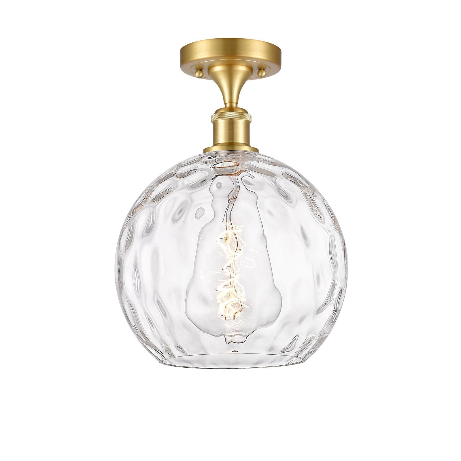 Innovations Athens Water Glass 10in 1-Light Semi-Flush Mount | Industrial Satin Gold Steel and Clear Glass | Kitchen & Hallway | Model 616-1F-SG-G1215-10