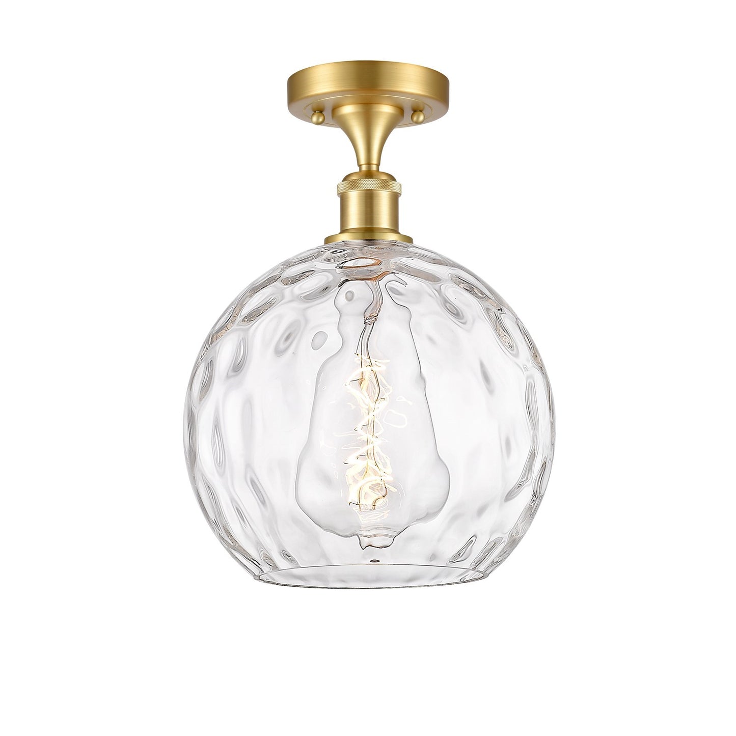 Innovations Athens Water Glass 10in 1-Light Semi-Flush Mount | Industrial Satin Gold Steel and Clear Glass | Kitchen & Hallway | Model 616-1F-SG-G1215-10