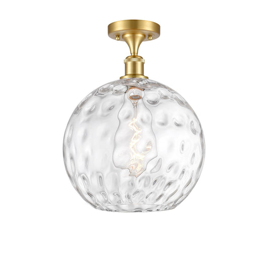 Innovations Athens Water Glass 12in 1-Light Semi-Flush Mount | Industrial Satin Gold Steel and Clear Water Glass | Kitchen & | Model 616-1F-SG-G1215-12