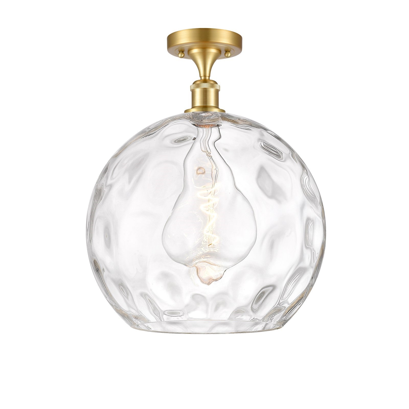 Innovations Athens Water Glass 13in 1-Light Semi-Flush Mount | Industrial Satin Gold Steel and Cast Brass with Clear Water | Model 616-1F-SG-G1215-14