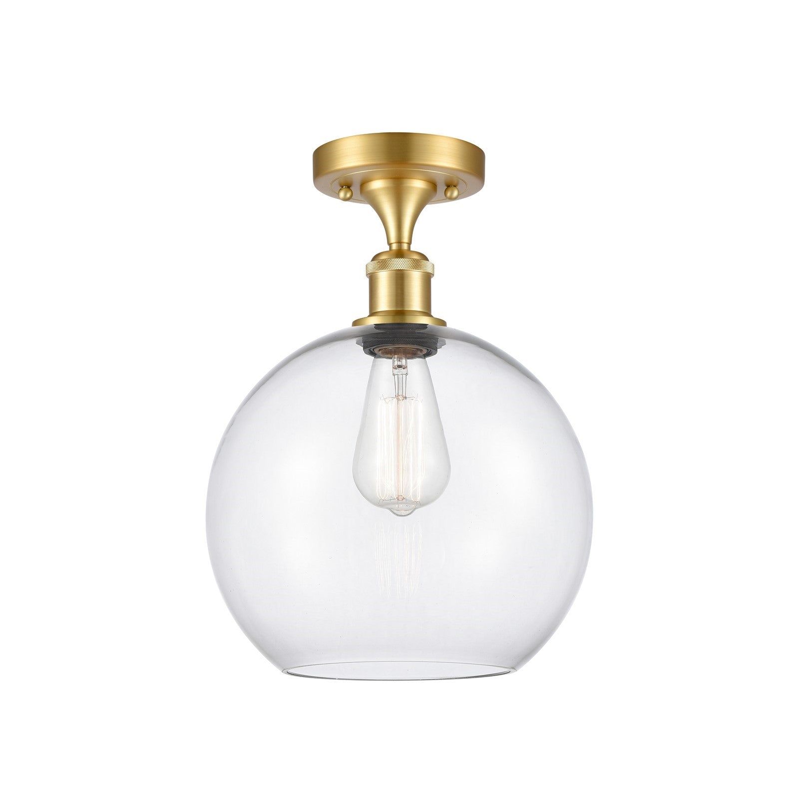 Innovations Athens 10in 1-Light Semi-Flush Mount | Industrial Satin Gold Steel and Clear Glass | Entryway & Hallway | 10 x 14.25 | Model 616-1F-SG-G122-10