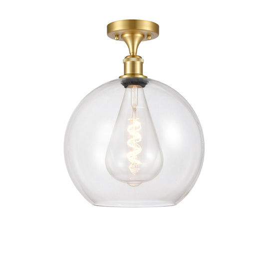 Innovations Athens 12in 1-Light Semi-Flush Mount | Industrial Satin Gold Steel and Clear Glass | Entryway & Hallway | 11.75 x | Model 616-1F-SG-G122-12