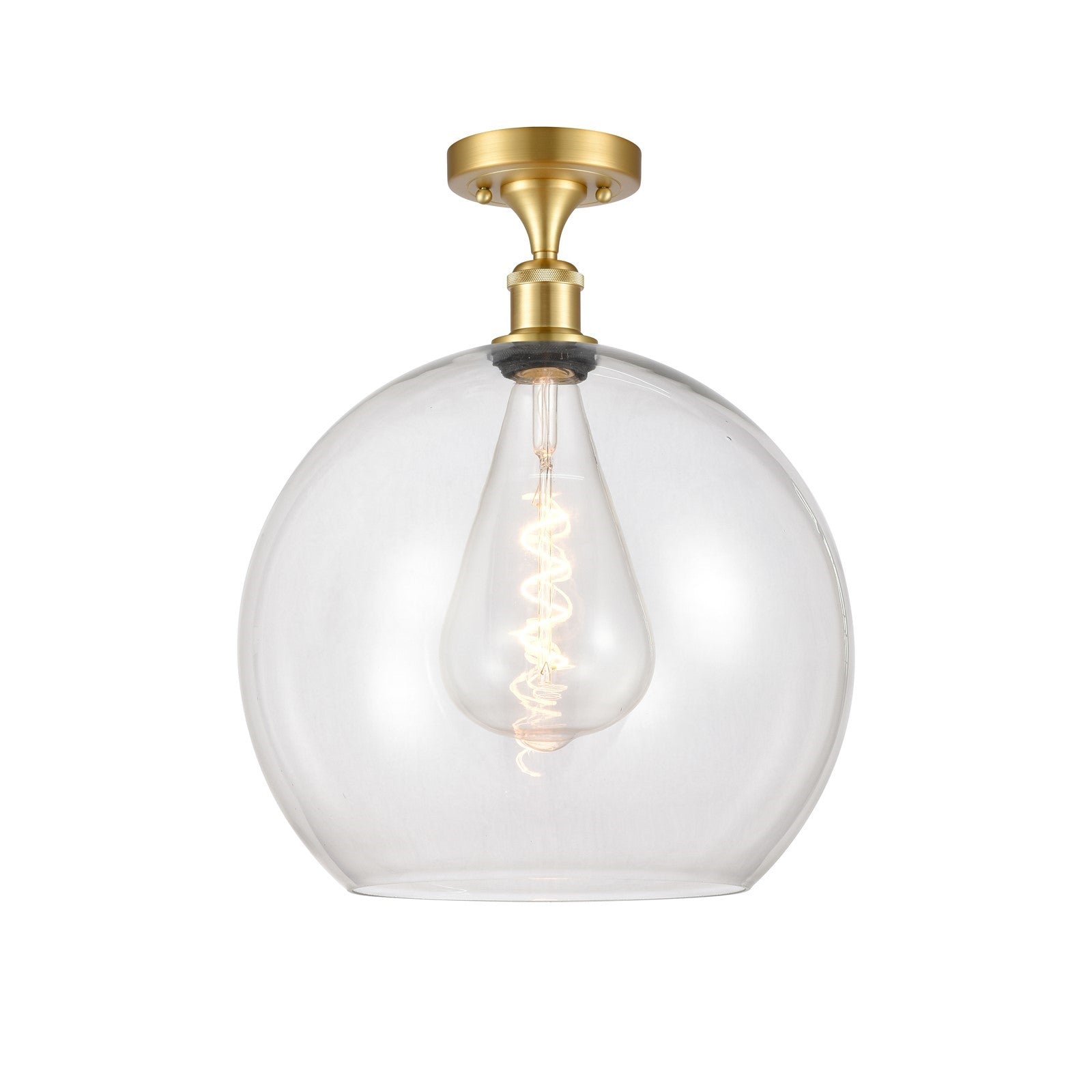 Innovations Athens 14in 1-Light Semi-Flush Mount | Industrial Satin Gold Steel and Clear Glass | Damp-Rated Entryway & Bathroom | Model 616-1F-SG-G122-14