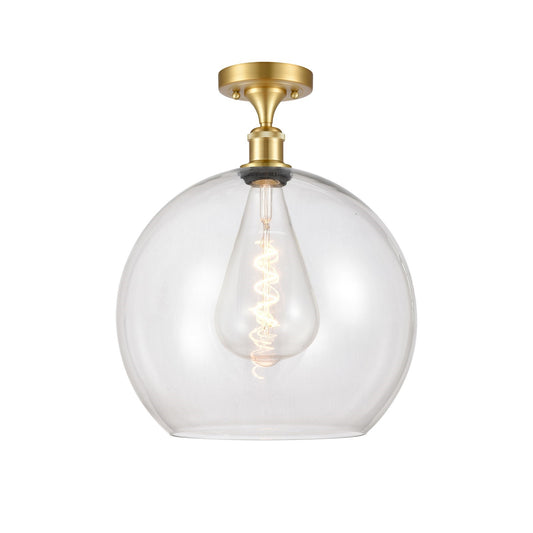 Innovations Athens 14in 1-Light Semi-Flush Mount | Industrial Satin Gold Steel and Clear Glass | Damp-Rated Entryway & Bathroom | Model 616-1F-SG-G122-14