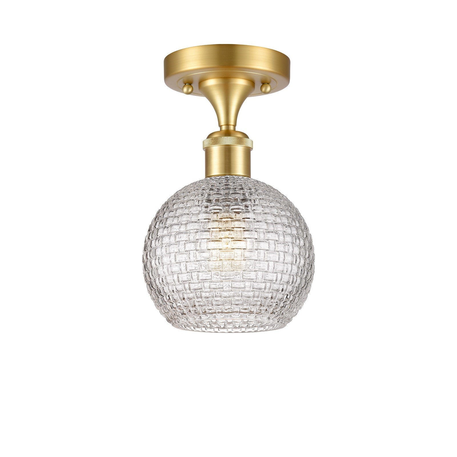 Innovations Athens 6in 1-Light Semi-Flush Mount | Modern Farmhouse Satin Gold Steel and Clear Basket Weave Glass | Entryway & | Model 616-1F-SG-G122C-6CL