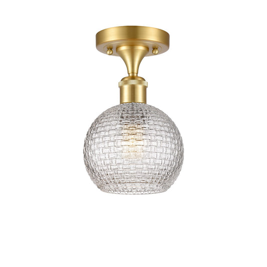 Innovations Athens 6in 1-Light Semi-Flush Mount | Modern Farmhouse Satin Gold Steel and Clear Basket Weave Glass | Entryway & | Model 616-1F-SG-G122C-6CL