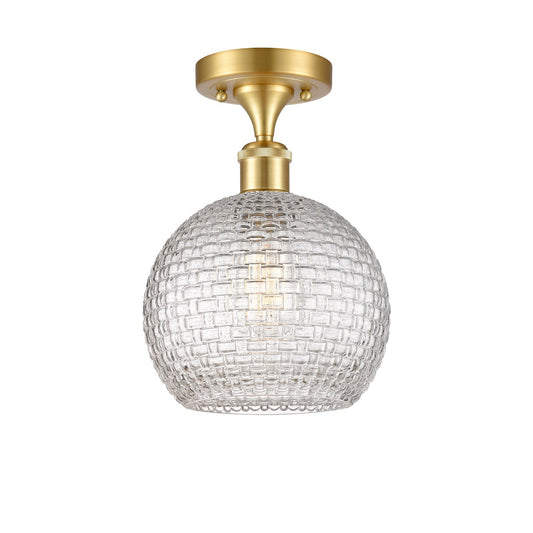 Innovations Athens 8in 1-Light Semi-Flush Mount | Modern Farmhouse Satin Gold Steel and Clear Basket Weave Glass | Entryway & | Model 616-1F-SG-G122C-8CL