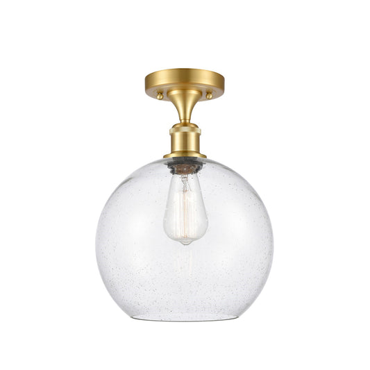 Innovations Athens 10in 1-Light Semi-Flush Mount | Industrial Satin Gold Steel and Seedy Glass | Hallway & Entryway | 10 x 14.25 | Model 616-1F-SG-G124-10