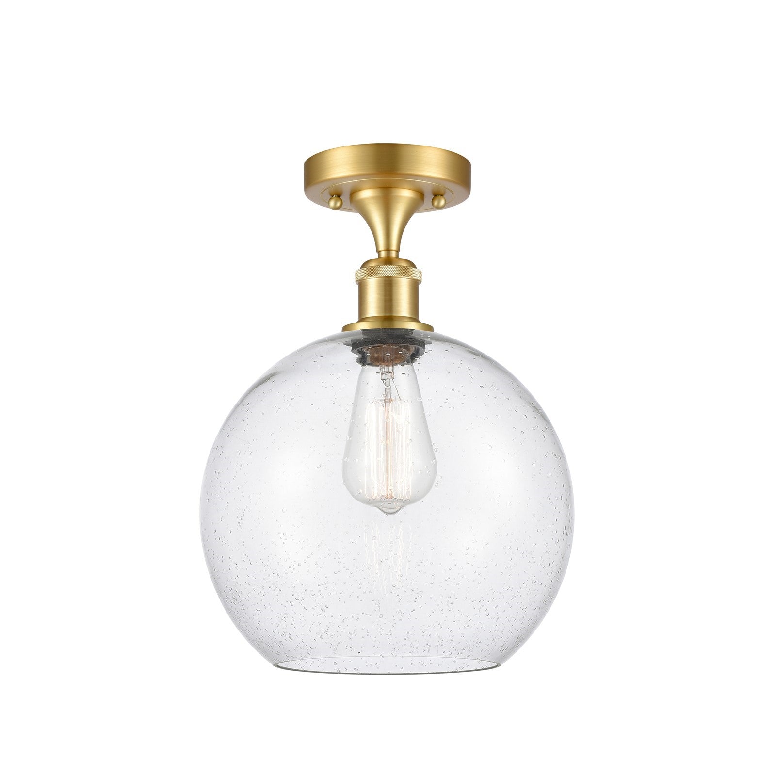 Innovations Athens 10in 1-Light Semi-Flush Mount | Industrial Satin Gold Steel and Seedy Glass | Hallway & Entryway | 10 x 14.25 | Model 616-1F-SG-G124-10
