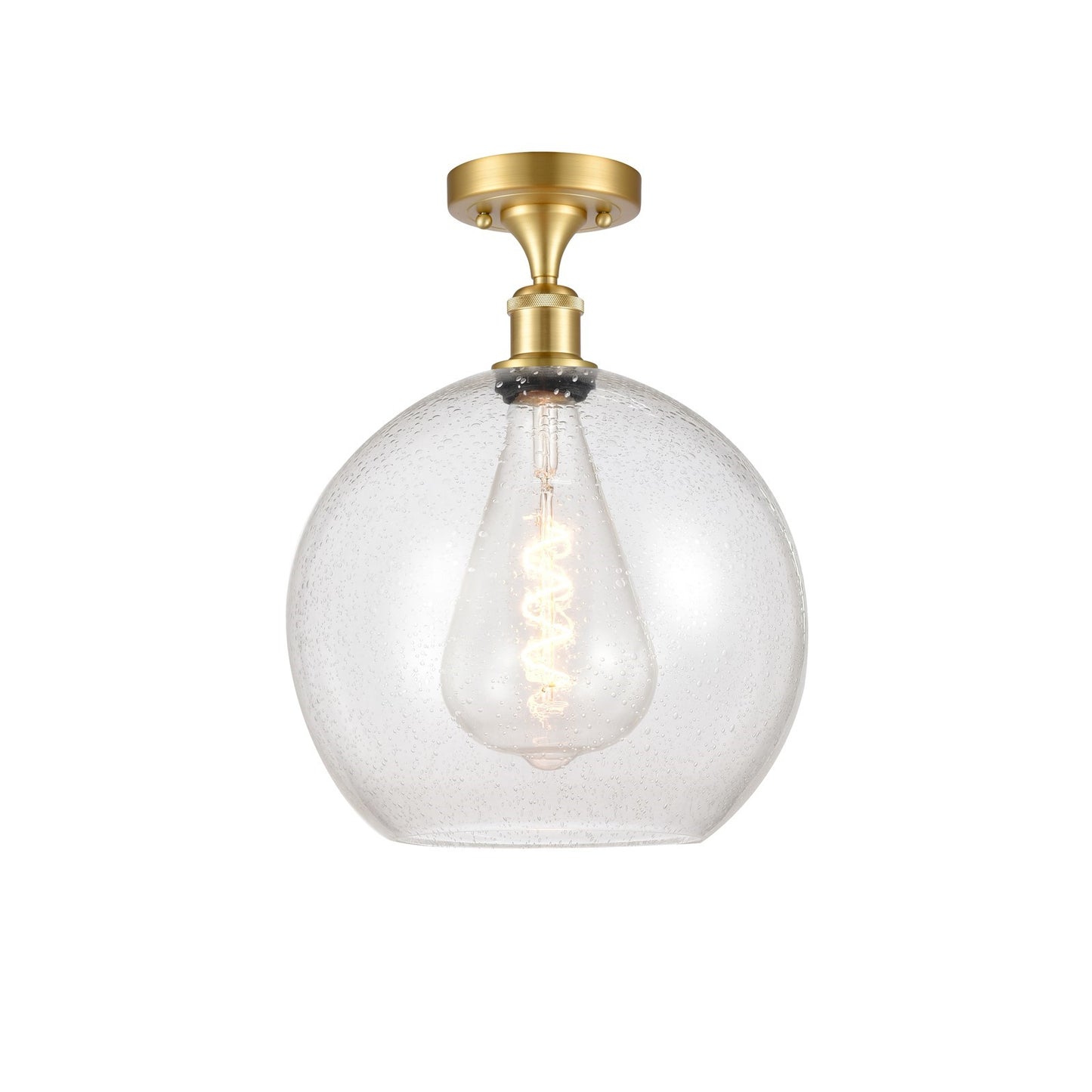 Innovations Athens 12in 1-Light Semi-Flush Mount | Industrial Satin Gold Steel and Seedy Glass | Entryway & Hallway | 11.75 x | Model 616-1F-SG-G124-12