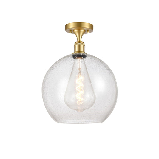 Innovations Athens 12in 1-Light Semi-Flush Mount | Industrial Satin Gold Steel and Seedy Glass | Entryway & Hallway | 11.75 x | Model 616-1F-SG-G124-12