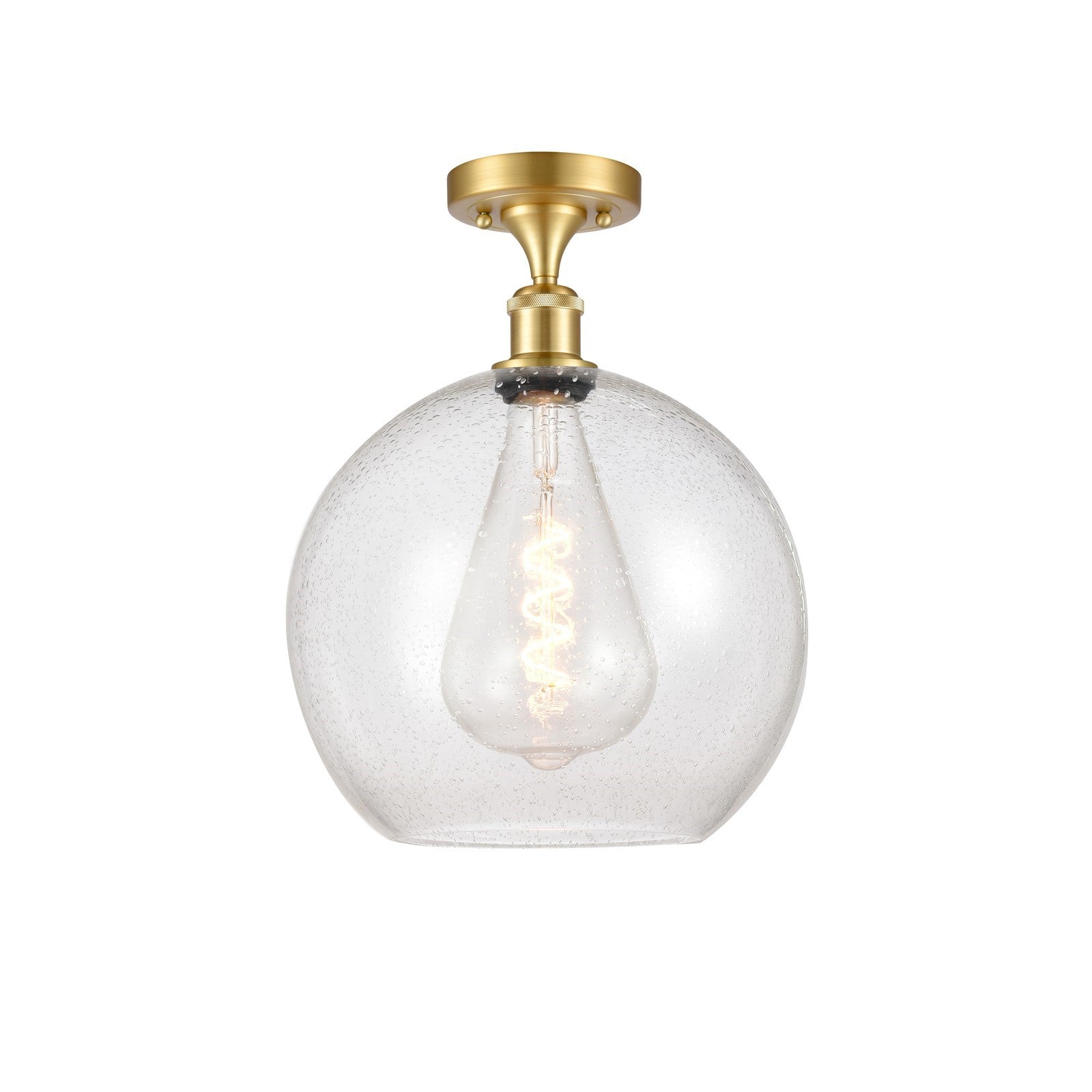 Innovations Athens 12in 1-Light Semi-Flush Mount | Industrial Satin Gold Steel and Seedy Glass | Entryway & Hallway | 11.75 x | Model 616-1F-SG-G124-12