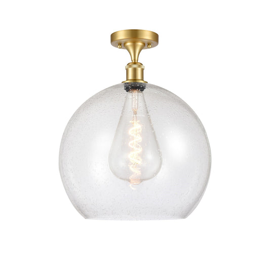 Innovations Athens 14in 1-Light Semi-Flush Mount | Industrial Satin Gold Steel and Seedy Glass | Entryway & Hallway | 13.75 x | Model 616-1F-SG-G124-14
