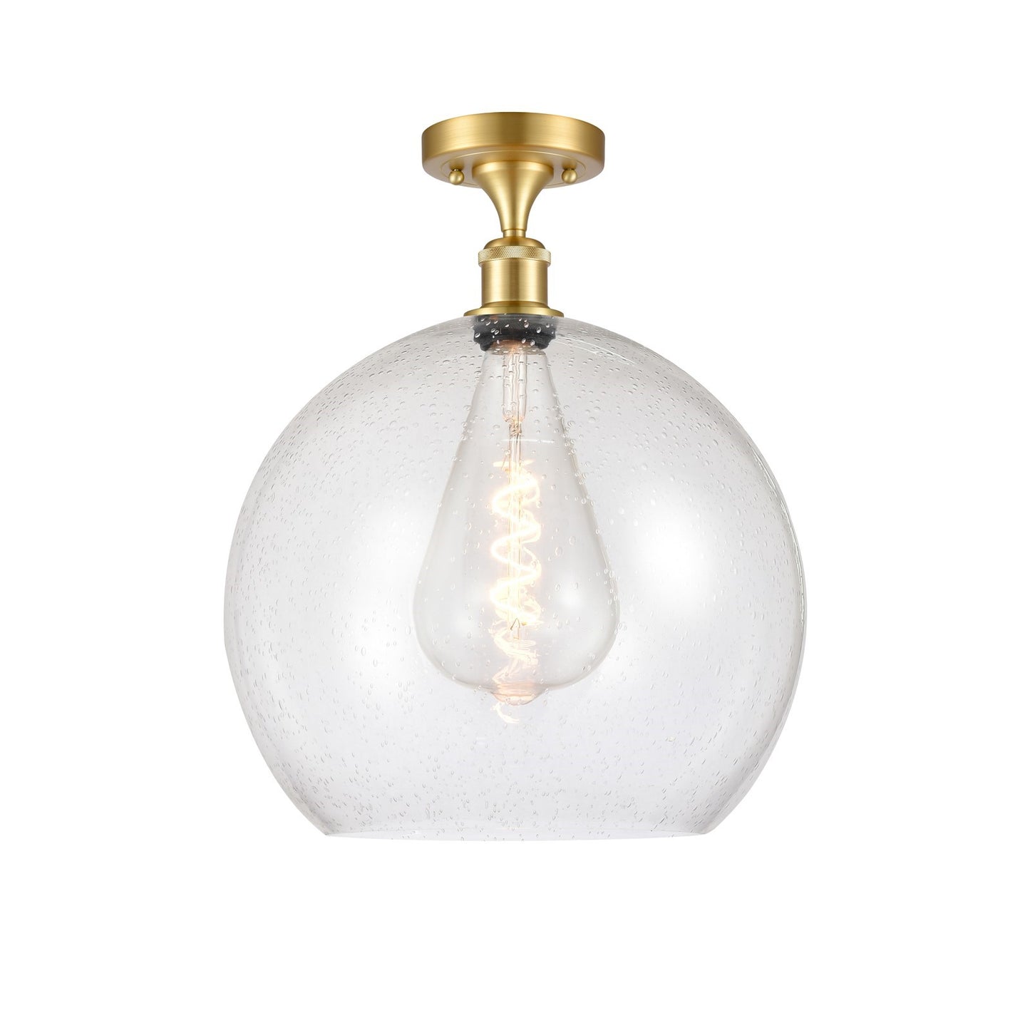 Innovations Athens 14in 1-Light Semi-Flush Mount | Industrial Satin Gold Steel and Seedy Glass | Entryway & Hallway | 13.75 x | Model 616-1F-SG-G124-14