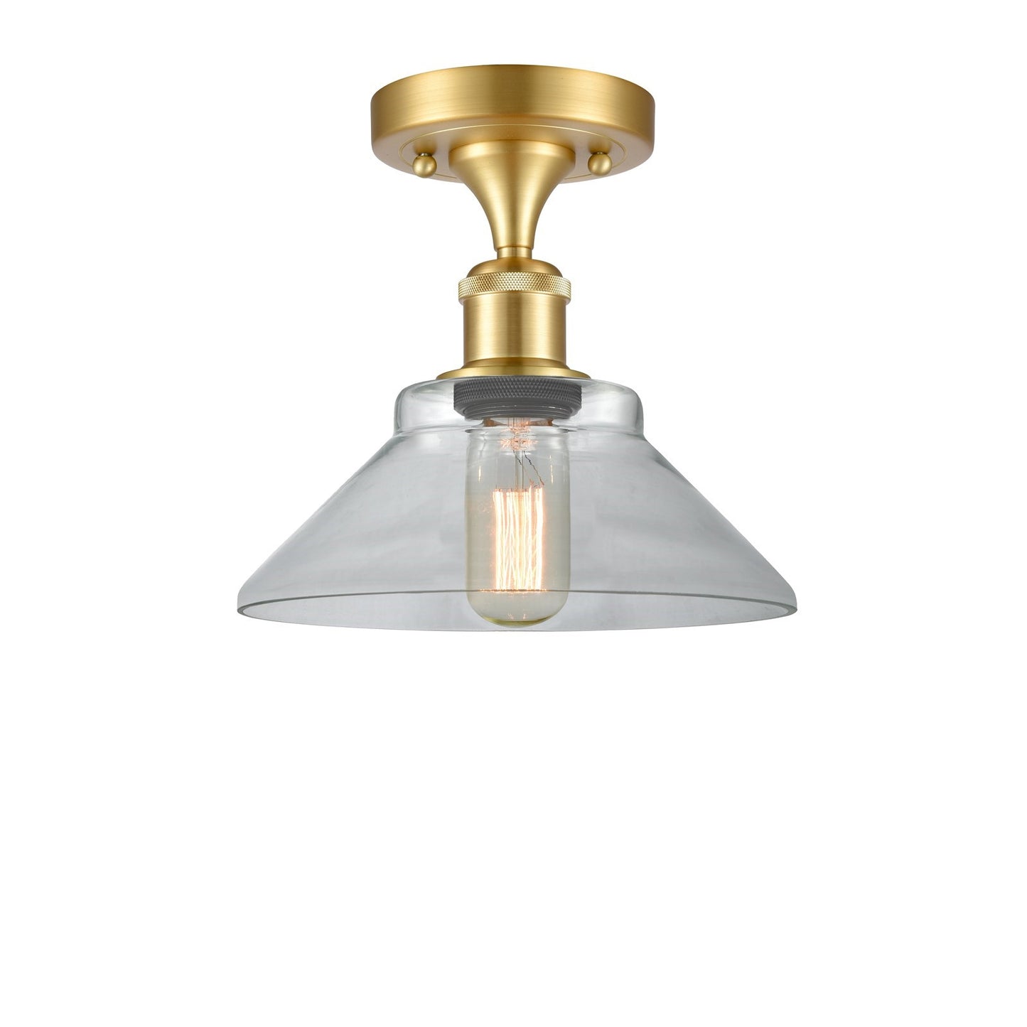 Innovations Orwell 8in 1-Light Semi-Flush Mount | Industrial Satin Gold Steel and Clear Glass | Damp-Rated Hallway & Entryway | Model 616-1F-SG-G132