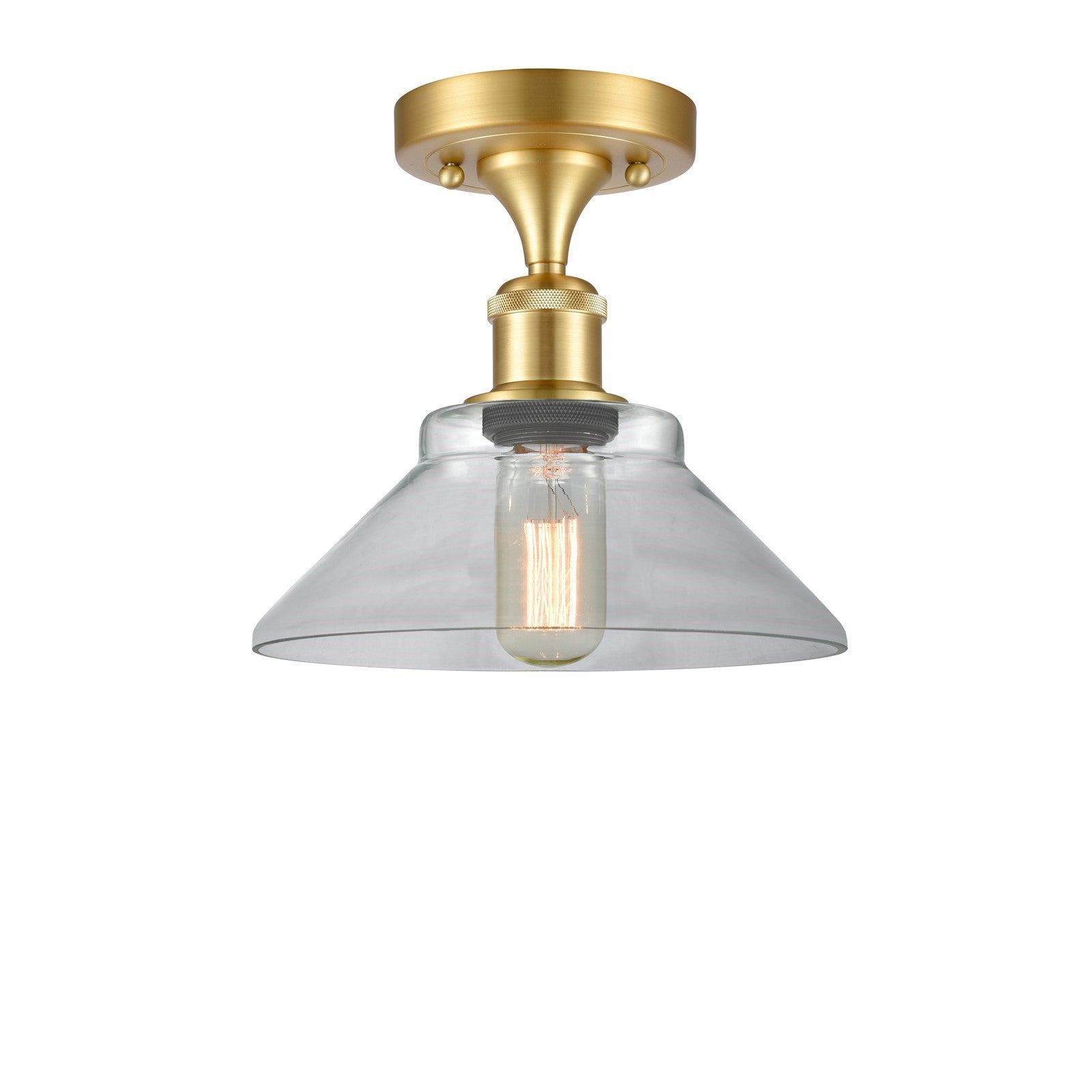 Innovations Orwell 8in 1-Light Semi-Flush Mount | Industrial Satin Gold Steel and Clear Glass | Damp-Rated Hallway & Entryway | Model 616-1F-SG-G132