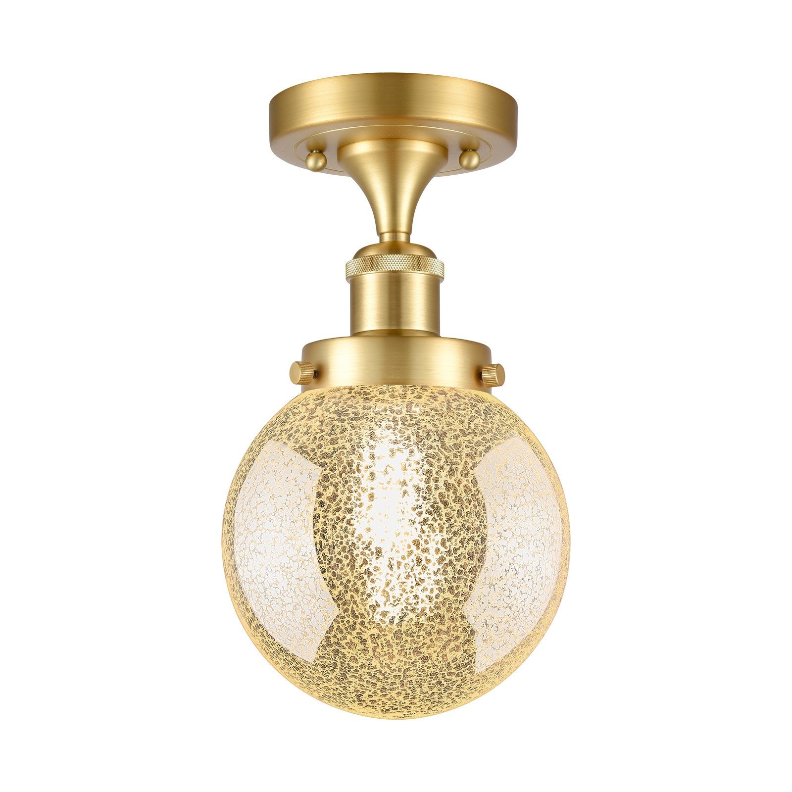 Innovations Beacon 6in 1-Light Semi-Flush Mount | Art Nouveau Industrial Satin Gold Steel and Mercury Glass | Entryway & Hallway | Model 616-1F-SG-G208-6