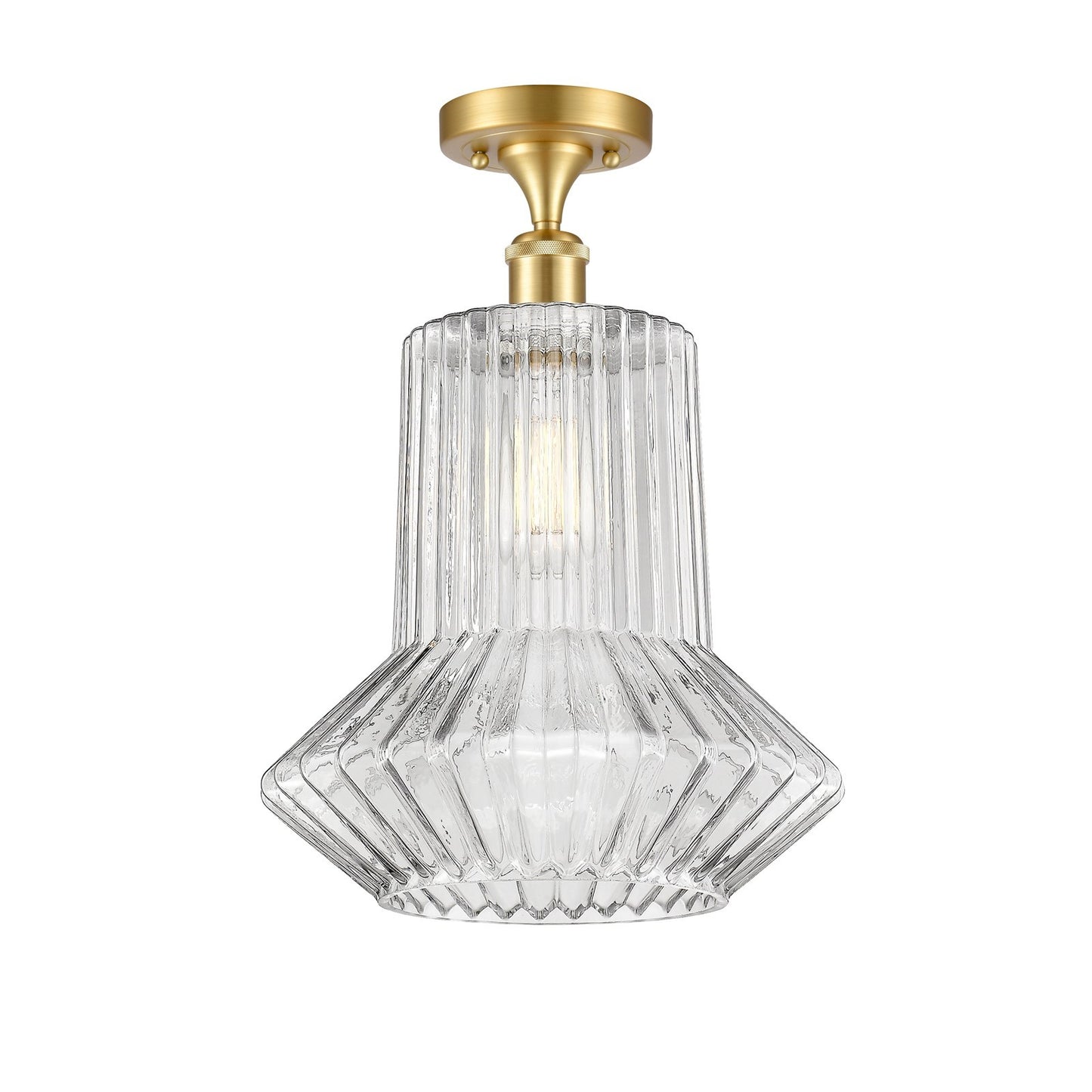 Innovations Springwater 12in 1-Light Semi-Flush Mount | Industrial Satin Gold Steel and Clear Fluted Glass | Entryway & Hallway | Model 616-1F-SG-G212