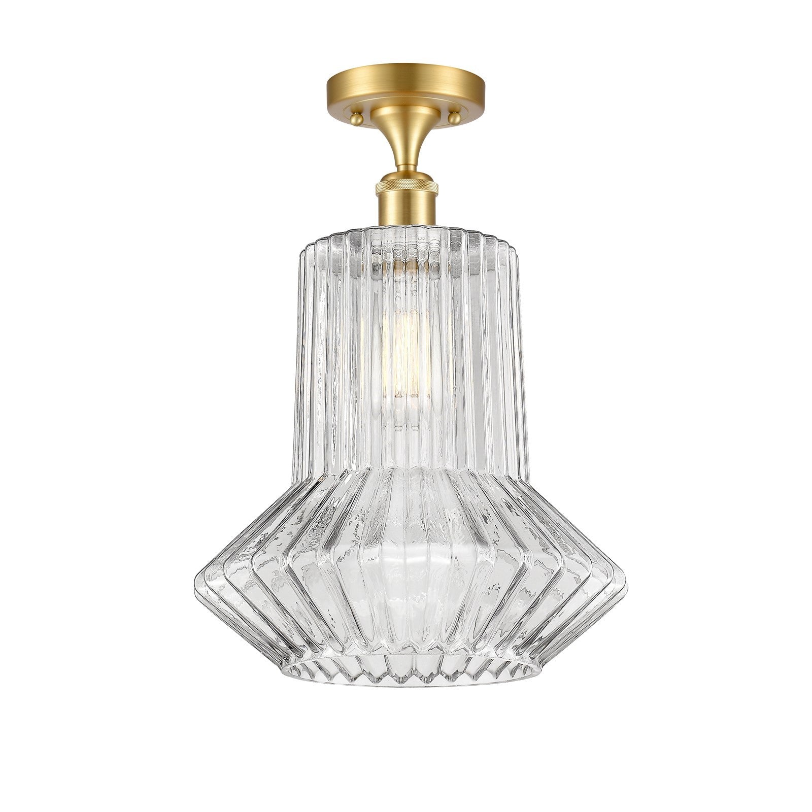 Innovations Springwater 12in 1-Light Semi-Flush Mount | Industrial Satin Gold Steel and Clear Fluted Glass | Entryway & Hallway | Model 616-1F-SG-G212