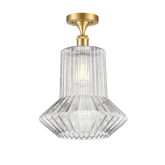 Innovations Springwater 12in 1-Light Semi-Flush Mount | Industrial Satin Gold Steel and Clear Fluted Glass | Entryway & Hallway | Model 616-1F-SG-G212
