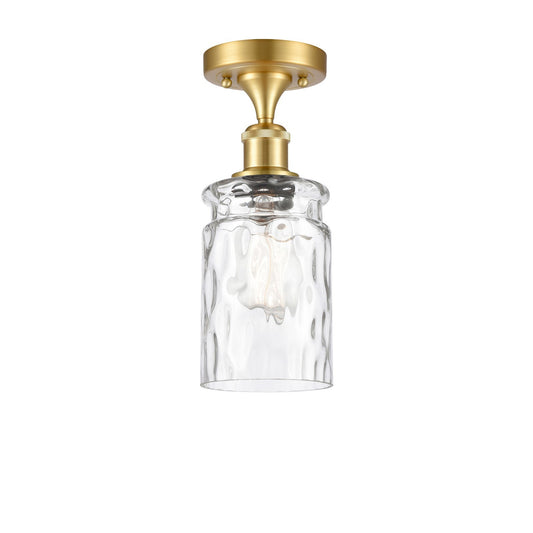 Innovations Candor 1-Light Semi-Flush Mount | Industrial Satin Gold Steel and Clear Waterglass Glass | Damp-Rated Hallway & | Model 616-1F-SG-G352