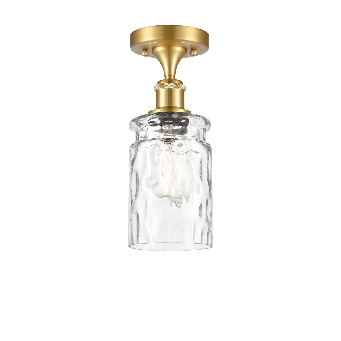 Innovations Candor 1-Light Semi-Flush Mount | Industrial Satin Gold Steel and Clear Waterglass Glass | Damp-Rated Hallway & | Model 616-1F-SG-G352