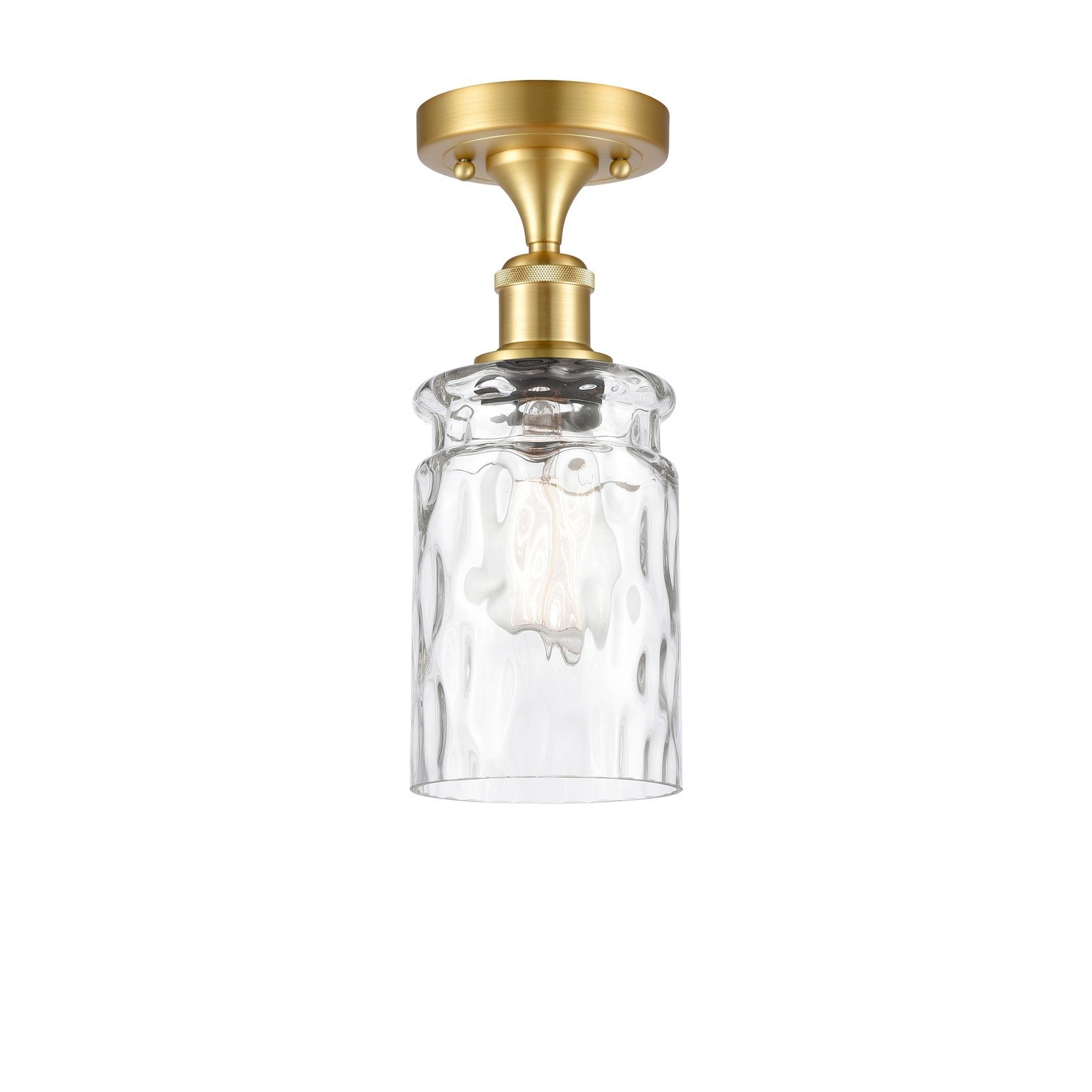 Innovations Candor 1-Light Semi-Flush Mount | Industrial Satin Gold Steel and Clear Waterglass Glass | Damp-Rated Hallway & | Model 616-1F-SG-G352