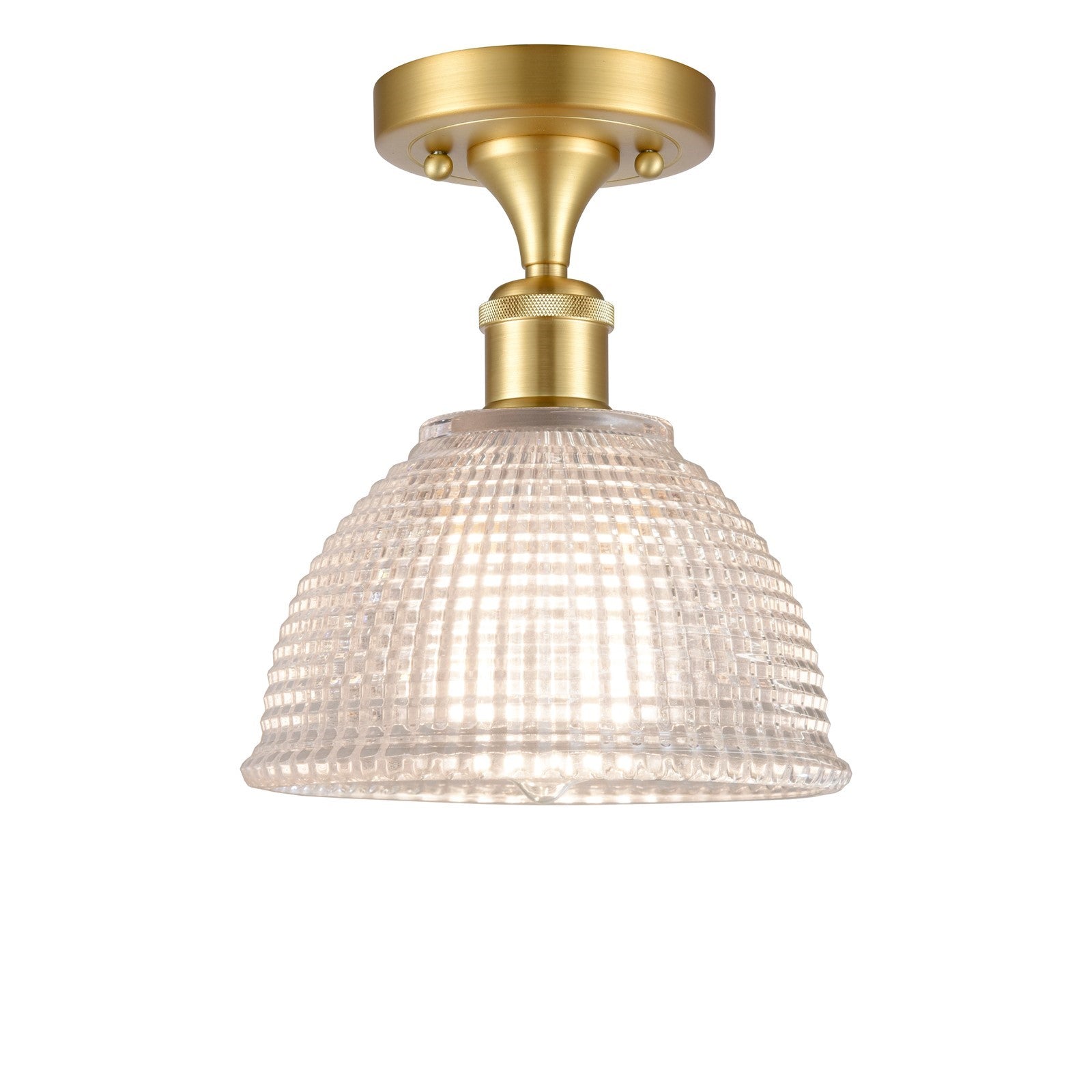 Innovations Arietta 8in 1-Light Semi-Flush Mount | Industrial Satin Gold Steel and Clear Glass | Hallway & Entryway | 8 x 8 x 10 in | Model 616-1F-SG-G422