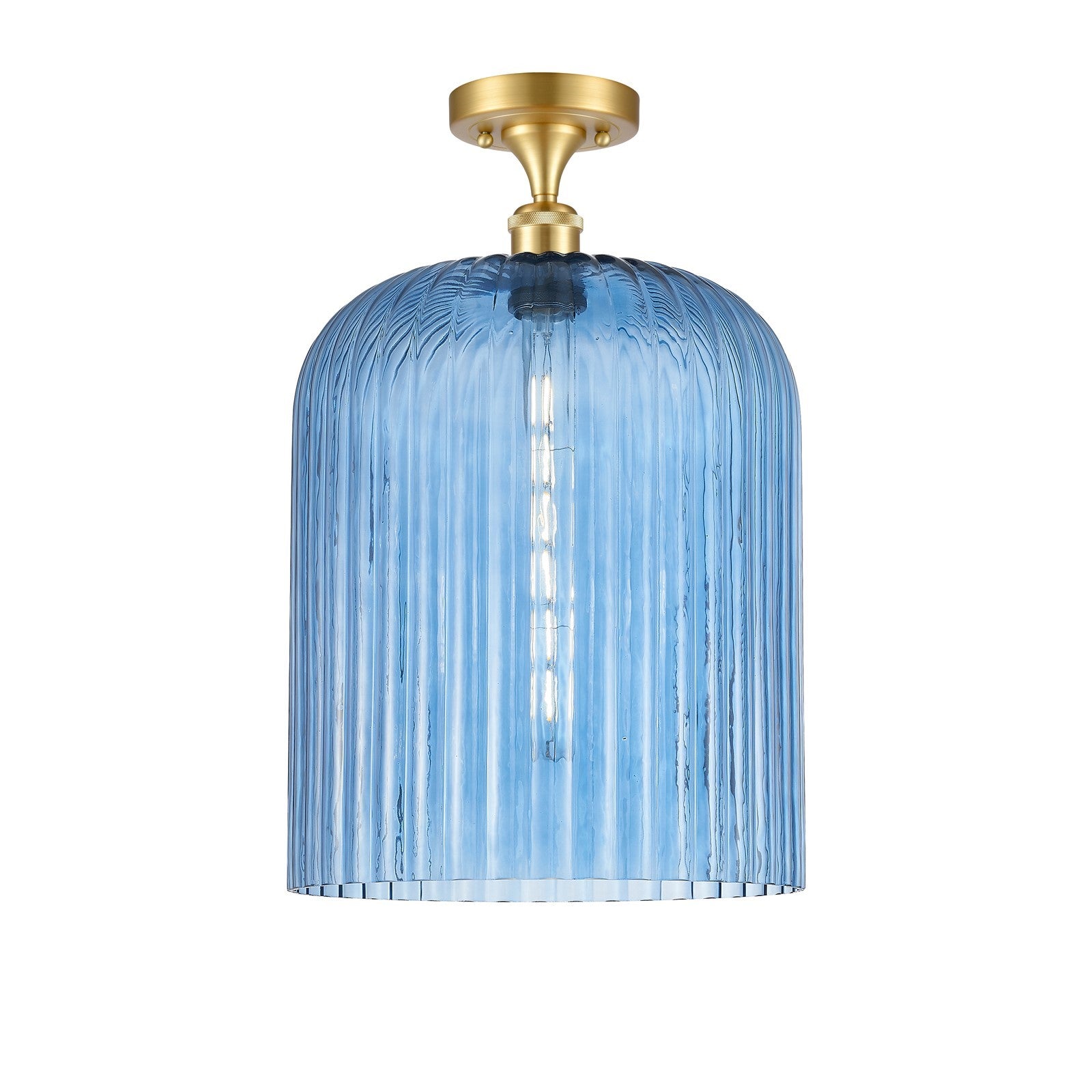 Innovations Bridal Veil 5in 1-Light Semi-Flush Mount | Art Nouveau Satin Gold Steel and Princess Blue Ribbed Glass | Bathroom | Model 616-1F-SG-G559-12BL