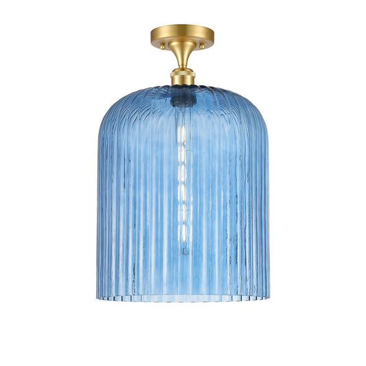 Innovations Bridal Veil 5in 1-Light Semi-Flush Mount | Art Nouveau Satin Gold Steel and Princess Blue Ribbed Glass | Bathroom | Model 616-1F-SG-G559-12BL