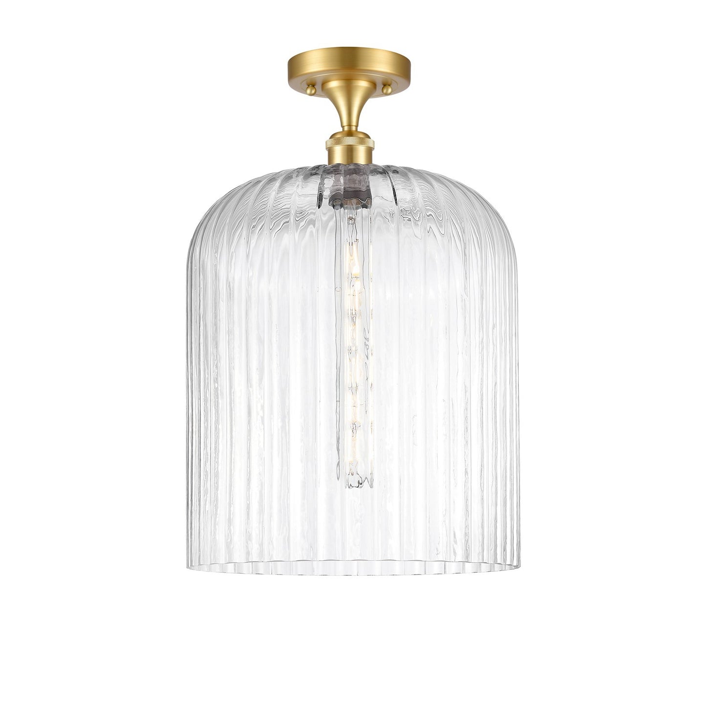 Innovations Bridal Veil 5in 1-Light Semi-Flush Mount | Art Nouveau Industrial Satin Gold Steel and Clear Ribbed Glass | Model 616-1F-SG-G559-12CL