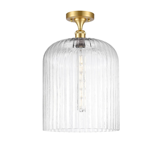 Innovations Bridal Veil 5in 1-Light Semi-Flush Mount | Art Nouveau Industrial Satin Gold Steel and Clear Ribbed Glass | Model 616-1F-SG-G559-12CL