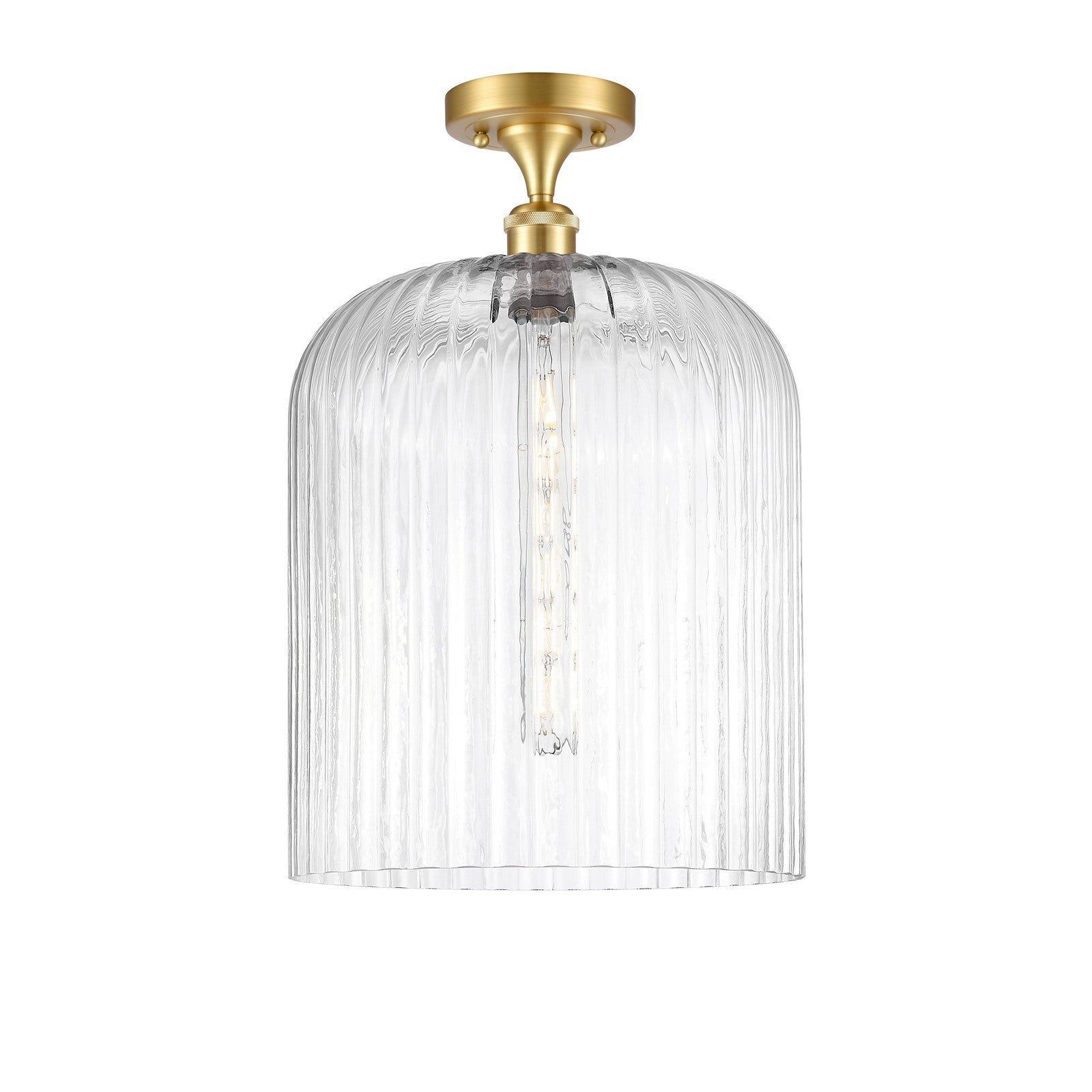 Innovations Bridal Veil 5in 1-Light Semi-Flush Mount | Art Nouveau Industrial Satin Gold Steel and Clear Ribbed Glass | Model 616-1F-SG-G559-12CL