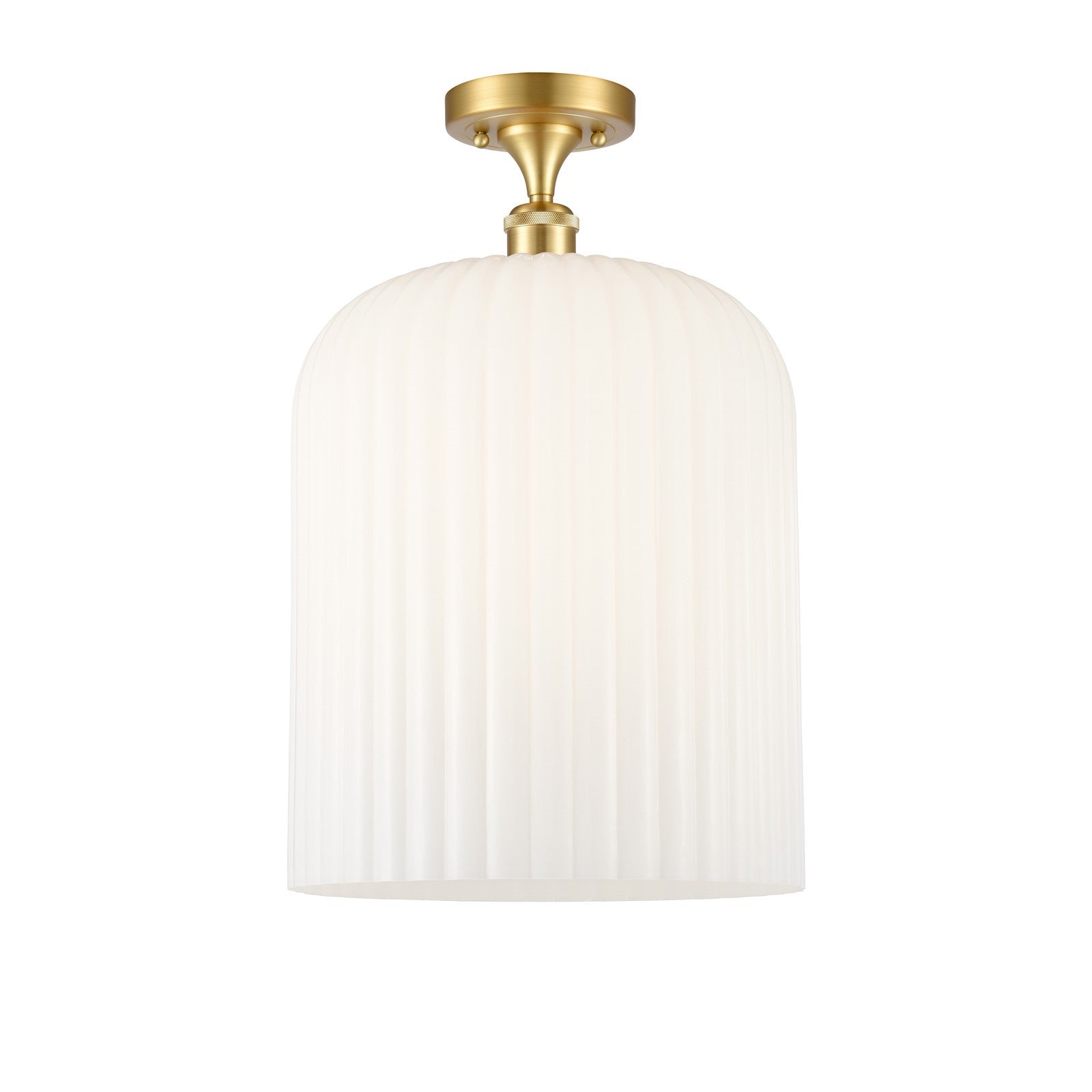 Innovations Bridal Veil 5in 1-Light Semi-Flush Mount | Art Nouveau Satin Gold Steel and Gloss White Ribbed Glass Bell Shade | Model 616-1F-SG-G559-12GWH