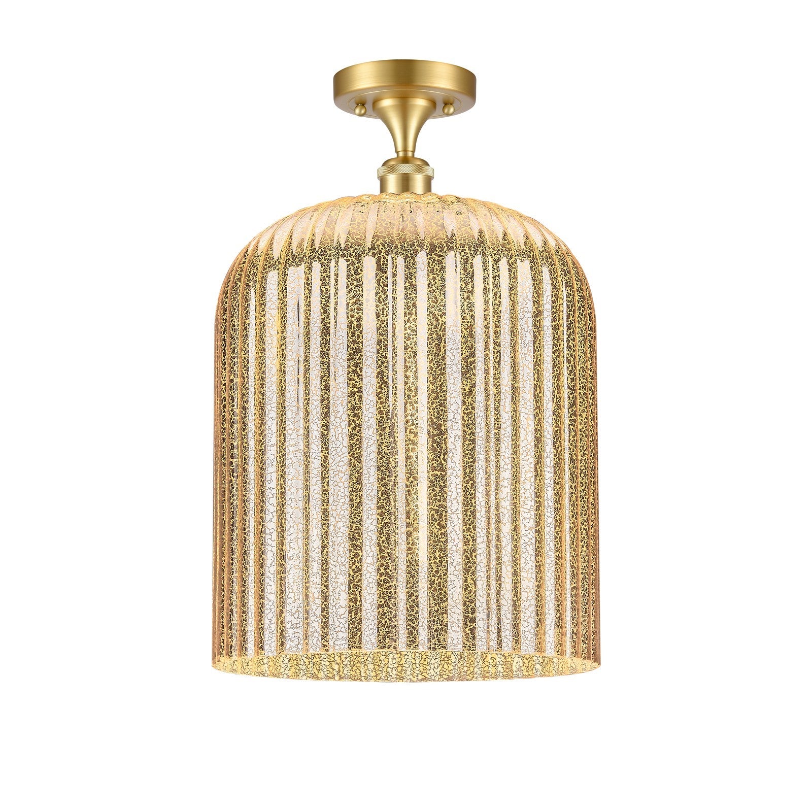 Innovations Bridal Veil 5in 1-Light Semi-Flush Mount | Art Nouveau Satin Gold Steel and Mercury Ribbed Glass | Damp-Rated | Model 616-1F-SG-G559-12ME