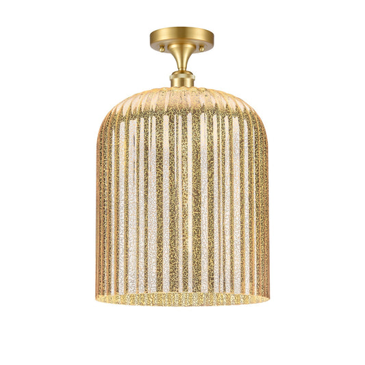 Innovations Bridal Veil 5in 1-Light Semi-Flush Mount | Art Nouveau Satin Gold Steel and Mercury Ribbed Glass | Damp-Rated | Model 616-1F-SG-G559-12ME