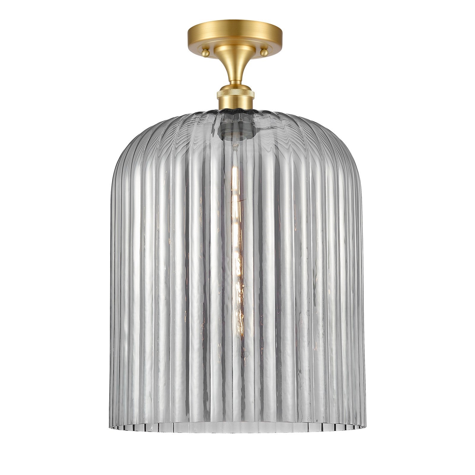 Innovations Bridal Veil 5in 1-Light Semi-Flush Mount | Art Nouveau Satin Gold Steel and Cast Brass with Light Smoke Ribbed | Model 616-1F-SG-G559-12SM